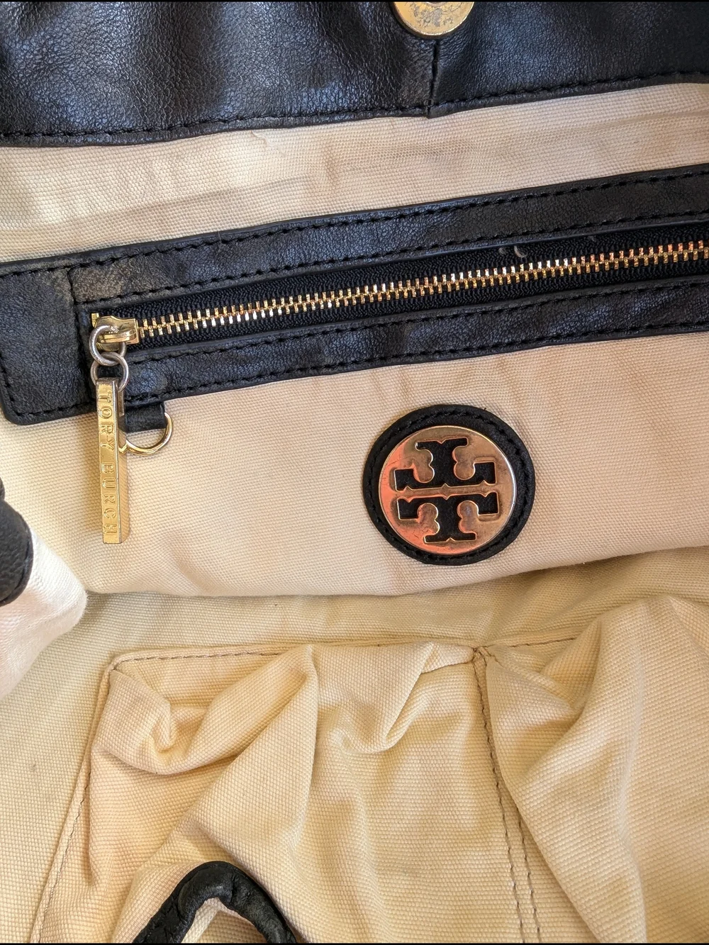 Tory Burch Black Leather Gold-Accent Tassel Tote